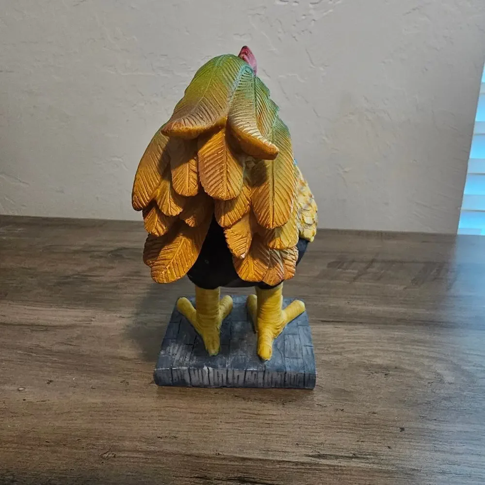 Vintage Dolgencorp Resin Rooster Statue Folk Art Patchwork Cottagecore Farmhouse
